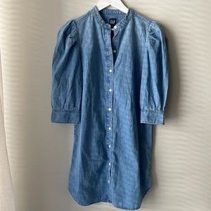 Gap NWT Puff Sleeve Coastal Cowgirl Denim Mini Shirtdress Light Wash Small Women